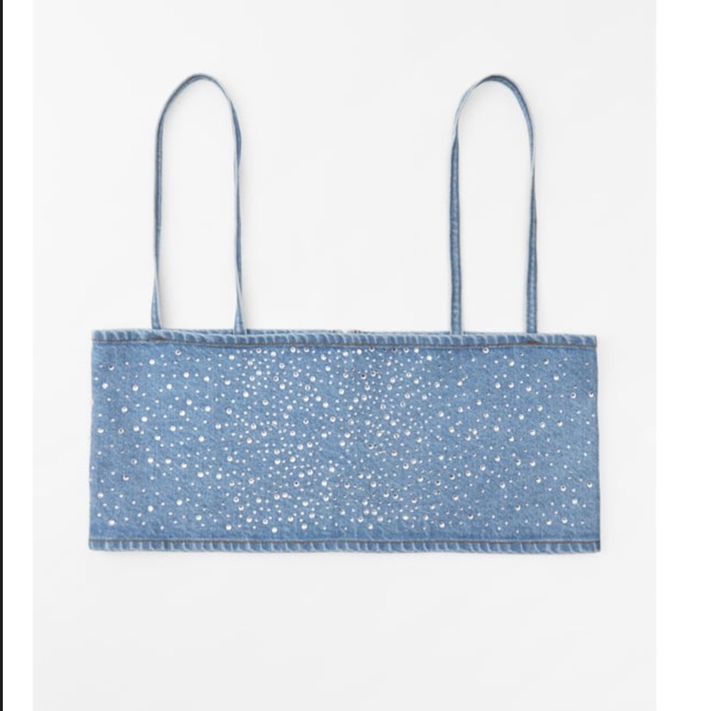 NWT ZARA RHINESTONE DENIM TOP